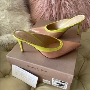 Gianvitto Rossi two tone pattern leather mules nude and lime